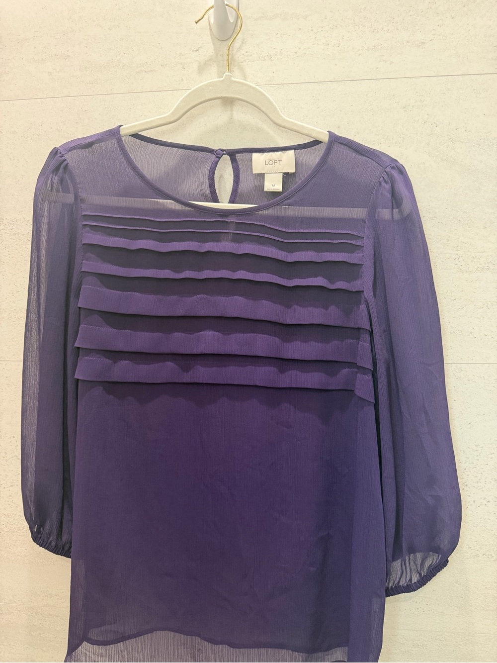 LOFT Purple Layered Ruffle Chiffon Blouse - Women's Top